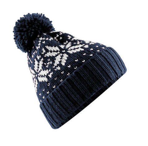 Beechfield Fair Isle Snowstar® Beanie, French Navy/White, One Size bedrucken, Art.-Nr. 344692500