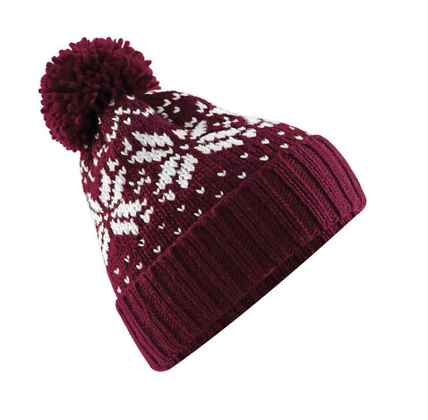 Beechfield Fair Isle Snowstar® Beanie, Burgundy/White, One Size bedrucken, Art.-Nr. 344694540