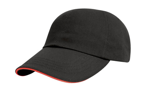 Result Caps Brushed Cotton Decorator Cap with Sandwich Peak, Black/Red, One Size bedrucken, Art.-Nr. 350341540