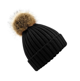 Beechfield Fur Pop Pom Chunky Beanie, Black, One Size bedrucken, Art.-Nr. 364691010