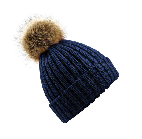 Beechfield Fur Pop Pom Chunky Beanie, Navy, One Size bedrucken, Art.-Nr. 364692000