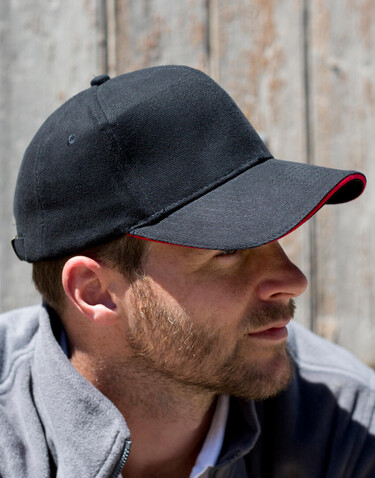 Result Caps Sandwich Brushed Cotton Cap, Black/Red, One Size bedrucken, Art.-Nr. 390341540