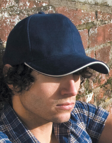 Result Caps Sandwich Brushed Cotton Cap, Black/Red, One Size bedrucken, Art.-Nr. 390341540