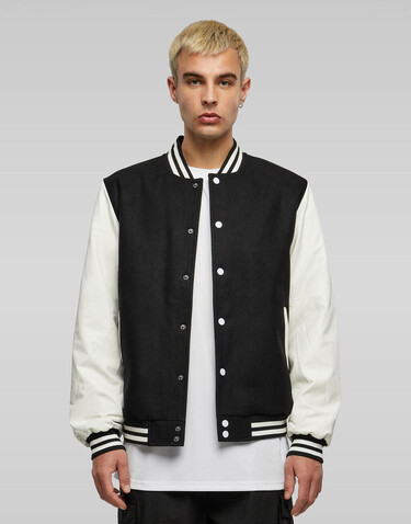 Build Your Brand Oldschool College Jacket, Black/White, S bedrucken, Art.-Nr. 400391501
