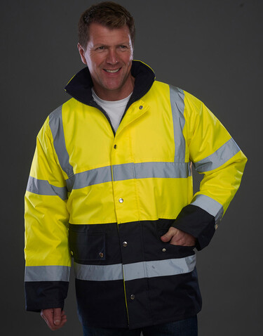 Yoko Fluo 2 Tone Motorway Jacket, Fluo Yellow/Navy, 2XL bedrucken, Art.-Nr. 410776525