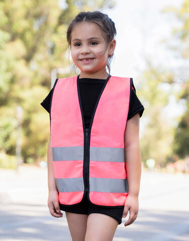 Korntex Signal Zipper Vest for Kids Aalborg, Neon Green, XS bedrucken, Art.-Nr. 412135052