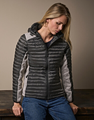 Tee Jays Ladies` Hooded Outdoor Crossover Jacket, Black/Black Melange, XL bedrucken, Art.-Nr. 419541616