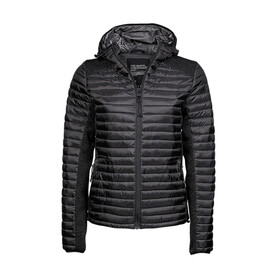 Tee Jays Ladies` Hooded Outdoor Crossover Jacket, Black/Black Melange, S bedrucken, Art.-Nr. 419541613