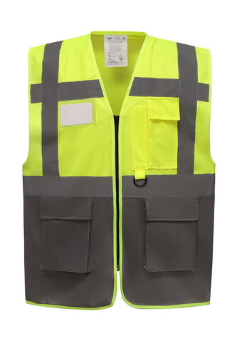 Yoko Fluo Executive Waistcoat, Fluo Yellow/Grey, XL bedrucken, Art.-Nr. 421776514 Yoko Fluo Executive Waistcoat, Fluo Yellow/Grey, XL bedrucken, Art.-Nr. 421776514