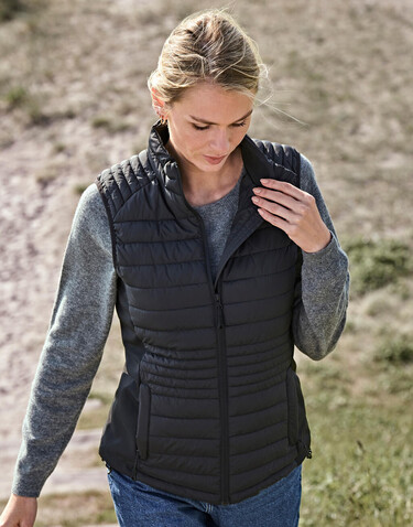 Tee Jays Ladies` Crossover Bodywarmer, Black/Black, M bedrucken, Art.-Nr. 425541774
