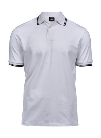 Tee Jays Luxury Stripe Stretch Polo, White/Navy, S bedrucken, Art.-Nr. 507540522