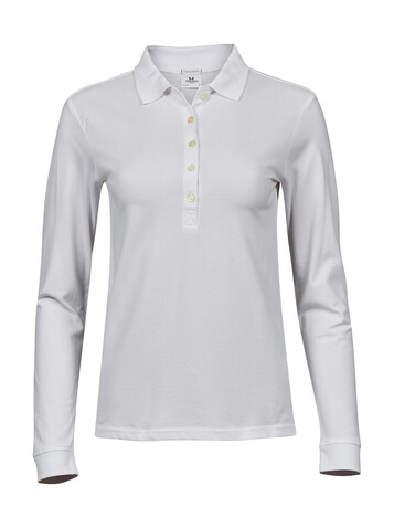 Tee Jays Ladies` Luxury LS Stretch Polo, White, S bedrucken, Art.-Nr. 520540003
