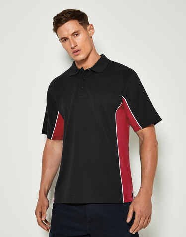 Kustom Kit Classic Fit Track Polo, Black/Red/White, XS bedrucken, Art.-Nr. 547111852