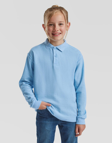 Fruit of the Loom Kids` 65/35 Long Sleeve Polo, White, 104 (3-4) bedrucken, Art.-Nr. 578010003