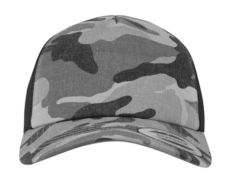 Flexfit Camo Trucker Cap, Dark Camo/Black, One Size bedrucken, Art.-Nr. 615687540