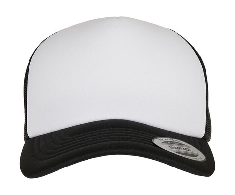 Flexfit Classic Curved Foam Trucker Cap – White Front, Black/White/Black, One Size bedrucken, Art.-Nr. 655681800