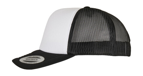 Flexfit Classic Curved Foam Trucker Cap – White Front, Black/White/Black, One Size bedrucken, Art.-Nr. 655681800