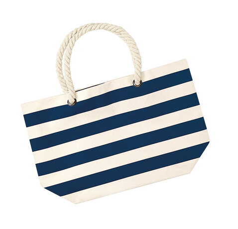 Westford Mill Nautical Beach Bag, Natural/Navy, One Size bedrucken, Art.-Nr. 668280600
