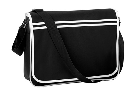 Bag Base Retro Messenger, Black/White, One Size bedrucken, Art.-Nr. 687291500
