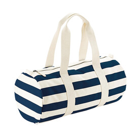 Westford Mill Nautical Barrel Bag, Natural/Navy, One Size bedrucken, Art.-Nr. 689280600
