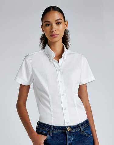 Kustom Kit Women`s Tailored Fit Premium Oxford Shirt SSL, White, S bedrucken, Art.-Nr. 701110002