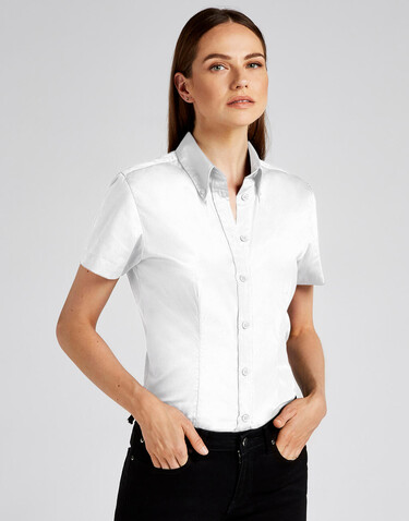 Kustom Kit Women`s Tailored Fit Premium Oxford Shirt SSL, White, S bedrucken, Art.-Nr. 701110002