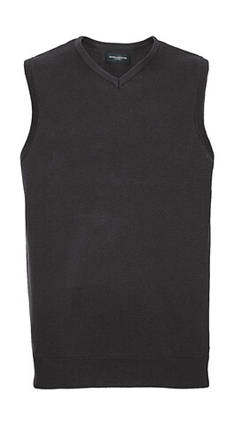 Russell Europe Adults` V-Neck Sleeveless Knitted Pullover, Black, S bedrucken, Art.-Nr. 704001013