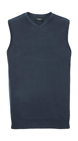 Russell Europe Adults` V-Neck Sleeveless Knitted Pullover, French Navy, XS bedrucken, Art.-Nr. 704002012