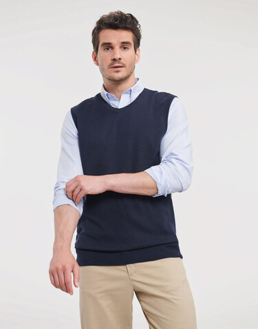 Russell Europe Adults` V-Neck Sleeveless Knitted Pullover, Charcoal Marl, S bedrucken, Art.-Nr. 704001163