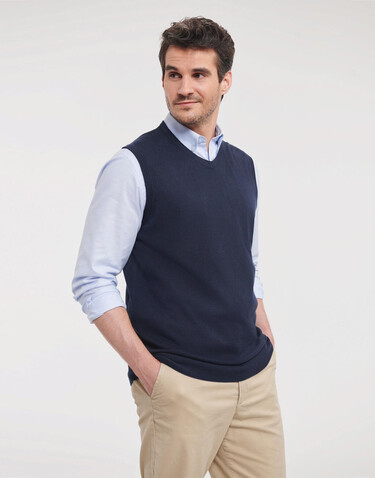 Russell Europe Adults` V-Neck Sleeveless Knitted Pullover, Charcoal Marl, S bedrucken, Art.-Nr. 704001163