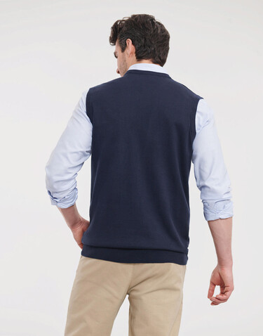 Russell Europe Adults` V-Neck Sleeveless Knitted Pullover, French Navy, 2XS bedrucken, Art.-Nr. 704002011