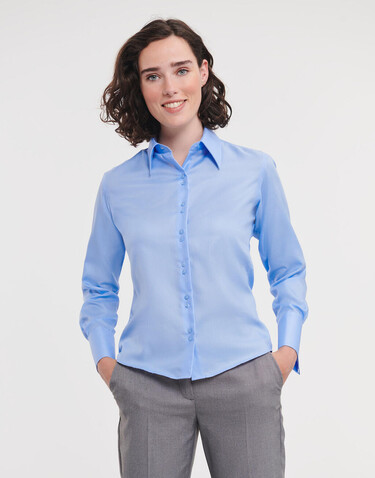 Russell Europe Ladies` Ultimate Non-iron Shirt LS, White, M (38) bedrucken, Art.-Nr. 706000004