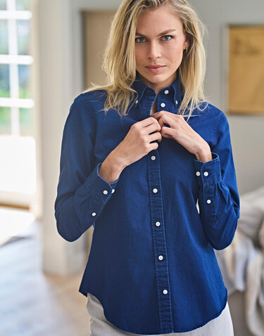 Tee Jays Ladies` Casual Twill Shirt, Indigo, M bedrucken, Art.-Nr. 706543184