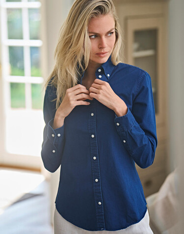 Tee Jays Ladies` Casual Twill Shirt, Indigo, L bedrucken, Art.-Nr. 706543185
