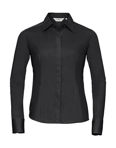Russell Europe Ladies` LS Fitted Poplin Shirt, Black, 4XL bedrucken, Art.-Nr. 712001019