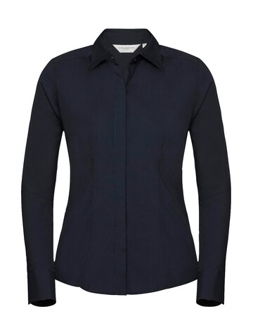 Russell Europe Ladies` LS Fitted Poplin Shirt, French Navy, M bedrucken, Art.-Nr. 712002014