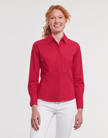 Russell Europe Ladies` LS Fitted Poplin Shirt, Convoy Grey, 4XL bedrucken, Art.-Nr. 712001279