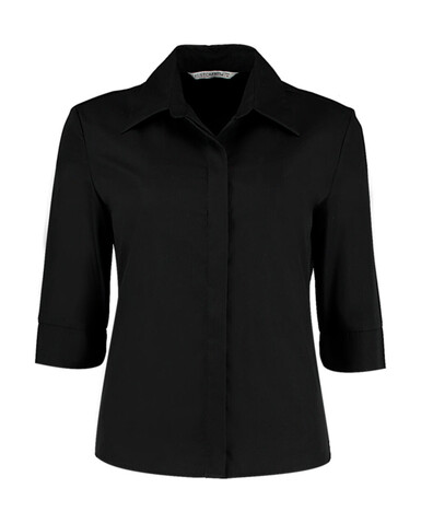 Kustom Kit Women`s Tailored Fit Continental Blouse 3/4 Sleeve, Black, XS bedrucken, Art.-Nr. 715111011