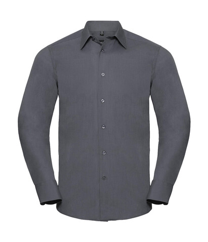 Russell Europe Tailored Poplin Shirt LS, Convoy Grey, L bedrucken, Art.-Nr. 717001275