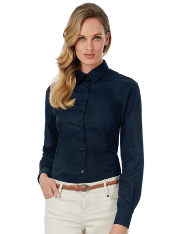 B &amp; C Sharp LSL/women Twill Shirt, Navy, XS bedrucken, Art.-Nr. 718422002