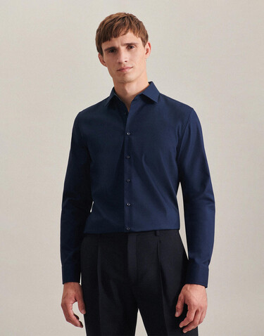 Seidensticker Contrast Patch Regular Fit 1/1 Business Kent, Dark Blue, 38 bedrucken, Art.-Nr. 721202080