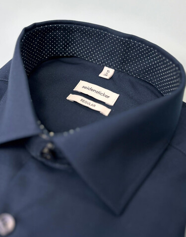 Seidensticker Contrast Patch Regular Fit 1/1 Business Kent, Dark Blue, 42 bedrucken, Art.-Nr. 721202084