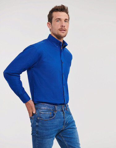 Russell Europe Oxford Shirt LS, Bright Navy, M bedrucken, Art.-Nr. 732002032