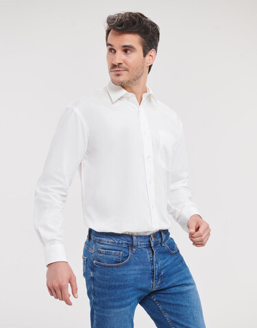 Russell Europe Cotton Poplin Shirt LS, White, XL bedrucken, Art.-Nr. 736000004