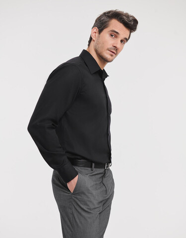 Russell Europe Tailored Ultimate Non-iron Shirt LS, Black, 4XL/19.5" bedrucken, Art.-Nr. 758001017