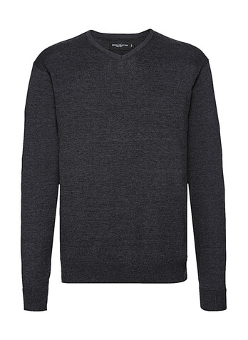 Russell Europe Men`s V-Neck Knitted Pullover, Charcoal Marl, 2XS bedrucken, Art.-Nr. 762001161