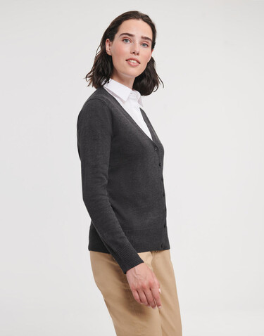 Russell Europe Ladies` V-Neck Knitted Cardigan, Charcoal Marl, XS bedrucken, Art.-Nr. 774001162