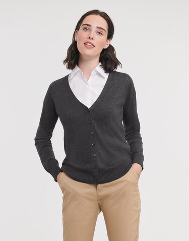 Russell Europe Ladies` V-Neck Knitted Cardigan, French Navy, 2XL bedrucken, Art.-Nr. 774002017