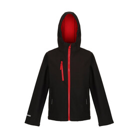 Regatta Junior Ablaze 3-Layer Hooded Softshell, Black/Classic Red, 3-4 (104) bedrucken, Art.-Nr. 780171572