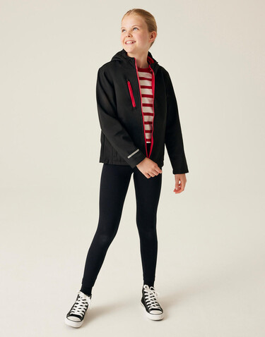 Regatta Junior Ablaze 3-Layer Hooded Softshell, Black/Classic Red, 3-4 (104) bedrucken, Art.-Nr. 780171572